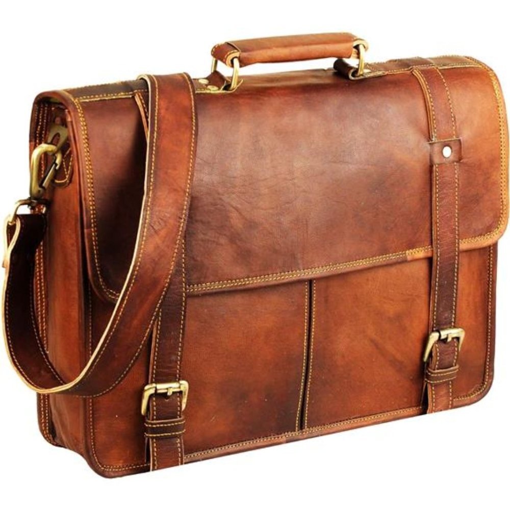 Leather Laptop Messenger Bag 15" Brown Briefcase